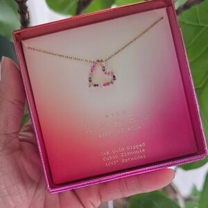 Gold Dipped Necklace with Purple and Pink Cubic Zirconia